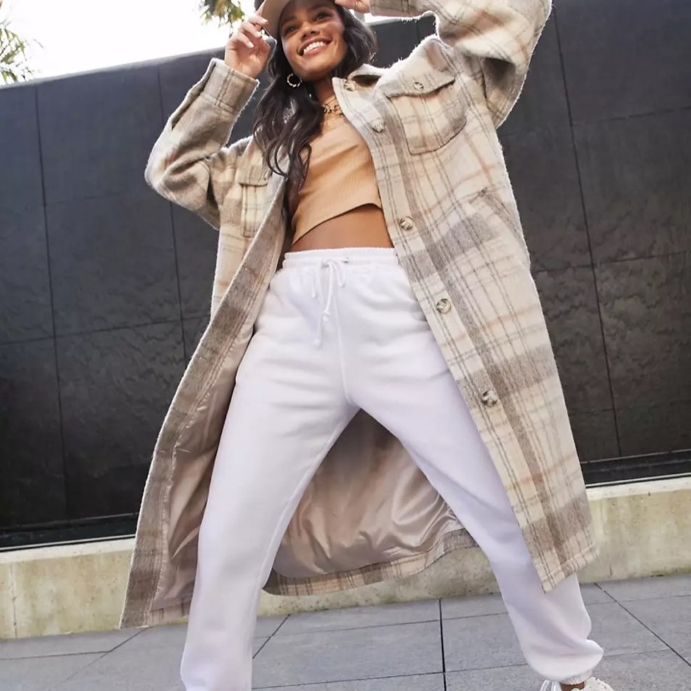 New! Asos Design Longline Shacket In Check - image 1